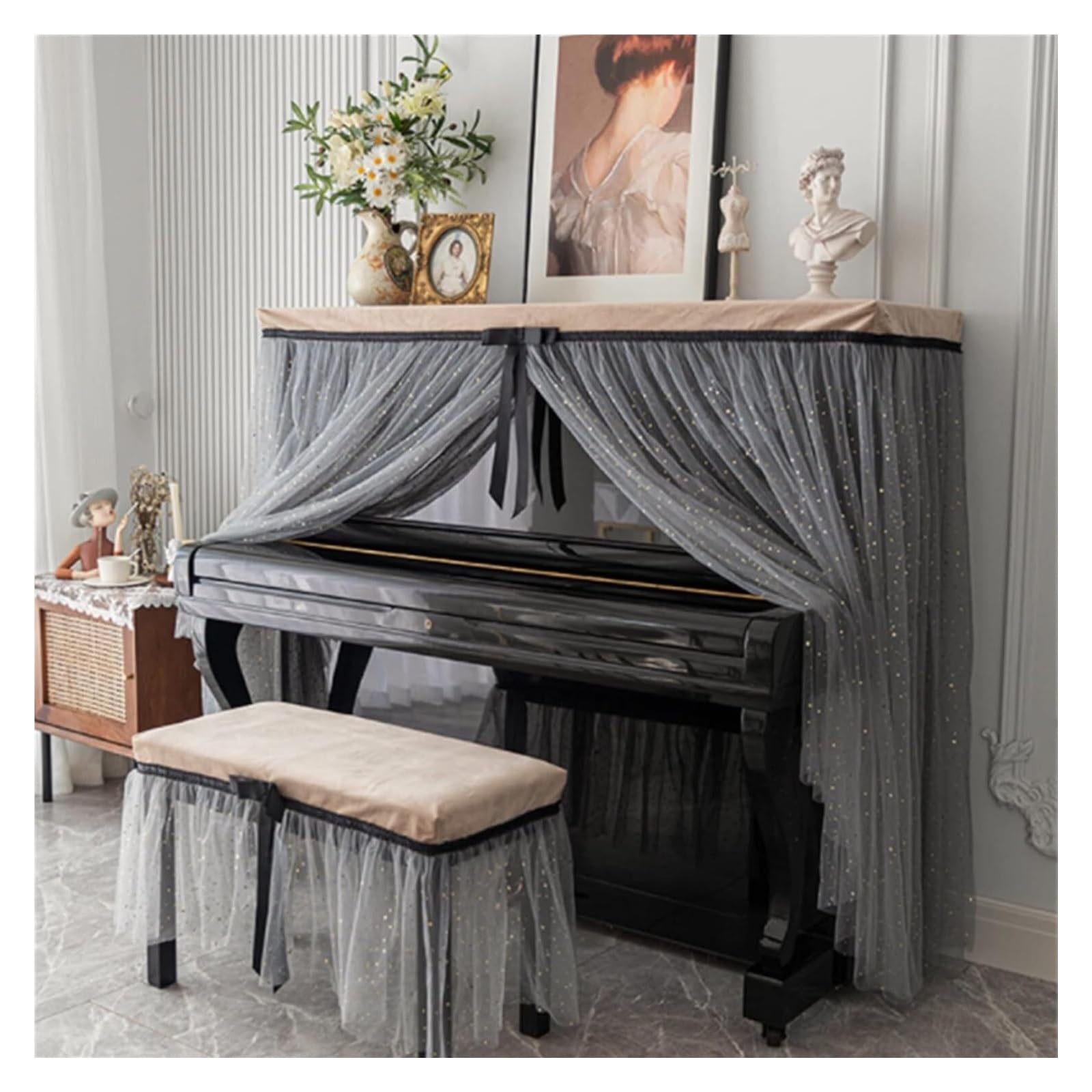 Copri pianoforte verticale, copertura di protezion Copertura for pianoforte verticale di lusso francese Suggerimenti antipolvere Copertura for pianoforte completa Copertura for pianoforte Copritastier
