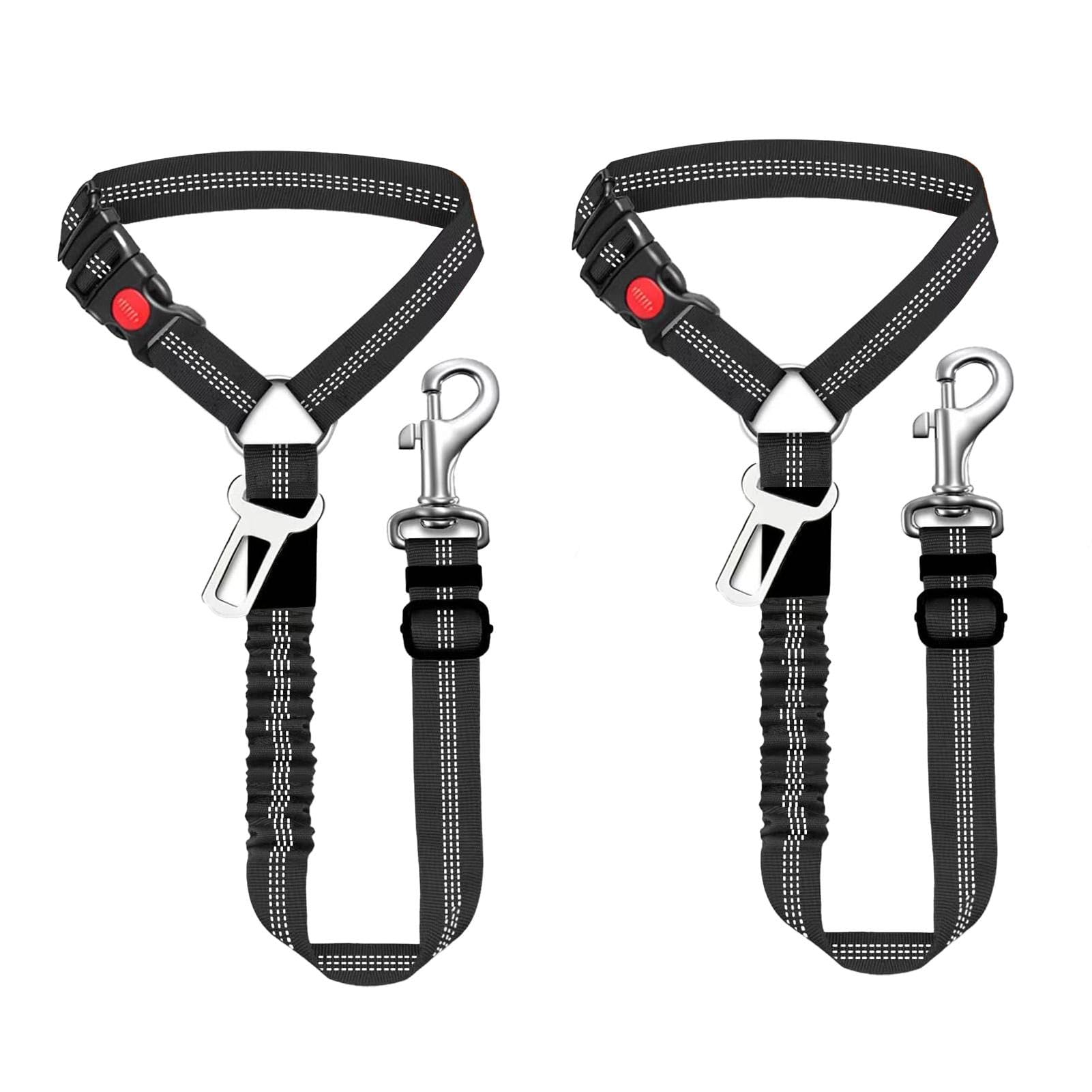 RUILILANG 2 Pack Adjustable Dog Car Seat Belt, Safety Elastic L-ead Harness for Travel - Black