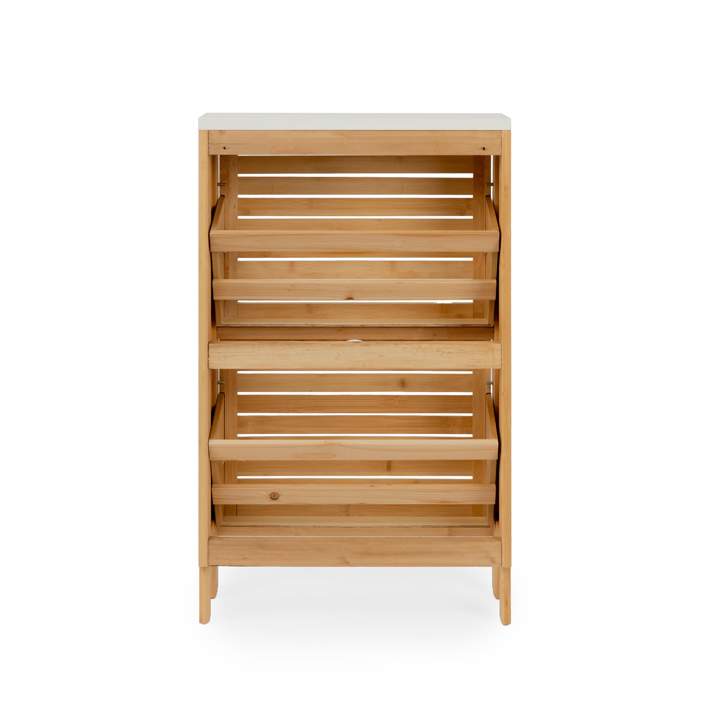 XZ-23022 Zapatero de Madera con 2 Compartimentos 80x49.5x14cm Plegable - Organizador Vertical para Zapatos,Zapatillas de Color Madera Natural