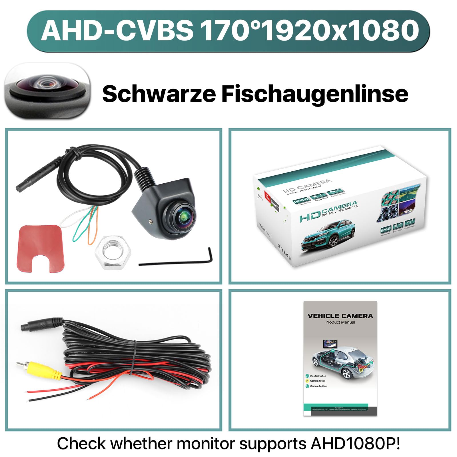 Rückfahrkamera 360° drehbar AHD 1080P CVBS 720P IP69K wasserdicht 170° Ultra-Weitwinkel Sternenlicht Nachtsicht