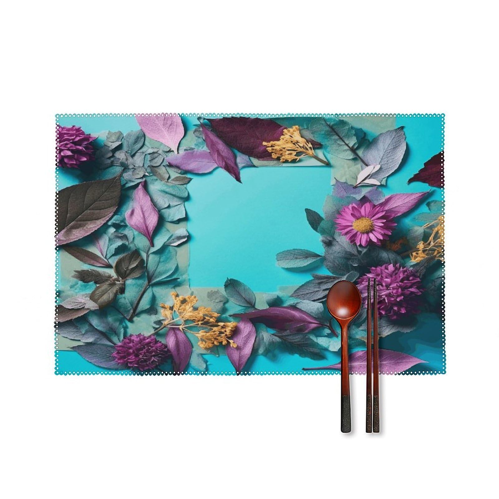 Fekiloot Style Frame Of Flowers And Leaves Placemats Set Of 6,Table Mat