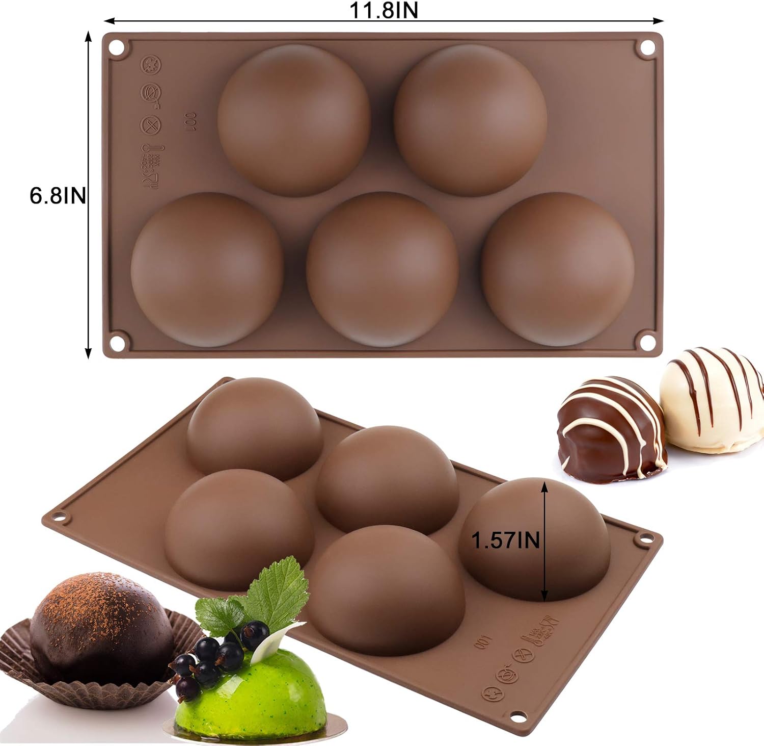BUSOHA Extra Large 5 Cavity Silicone Mold for Hot Chocolate Bomb,3 Packs Cocoa Chocolate Bomb Molds, Semi Sphere Baking Molds for Making Hot Chocolate Bomb, Cake, Candy, Jelly, Pudding, Dome Mouse
