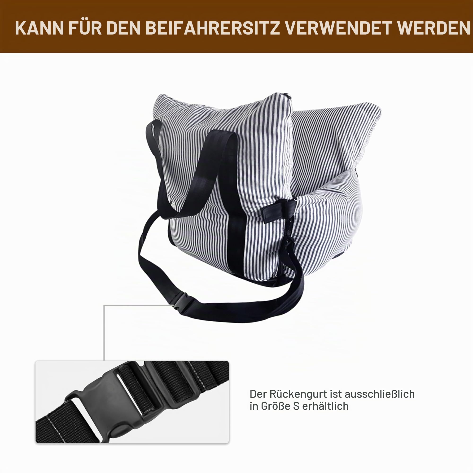 Sicherer Autositz für kleine Hunde, 6 kg – Autokorb mit Gurt, rutschfester Basis & Taschen – abnehmbarer und waschbarer Bezug