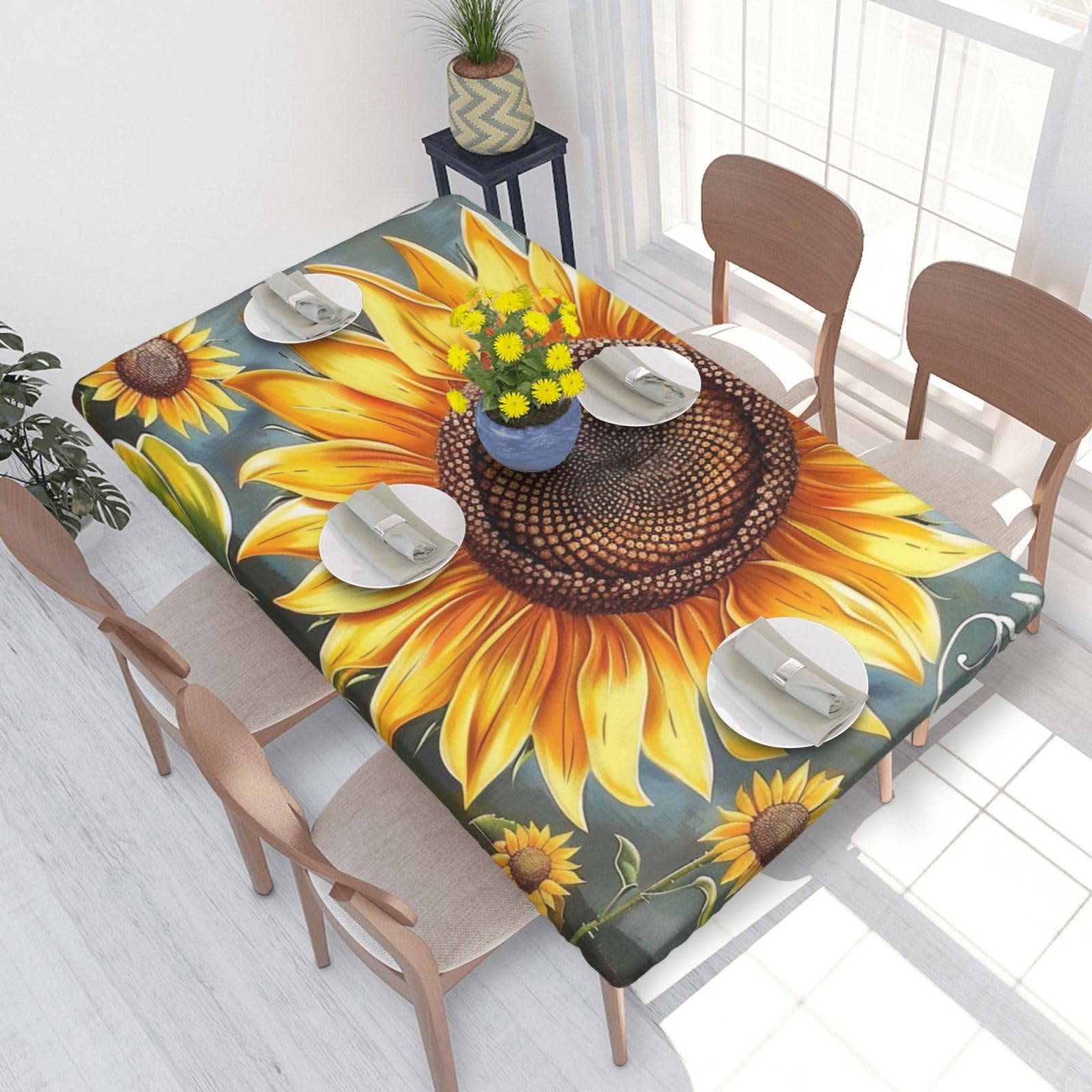 WPKJU You are My Sunshine Sunflower Printed Tablecloths 4ft Rectangular Table Covers Washable Polyester Decorative Table Cloth for Dining Table Picnic Wedding