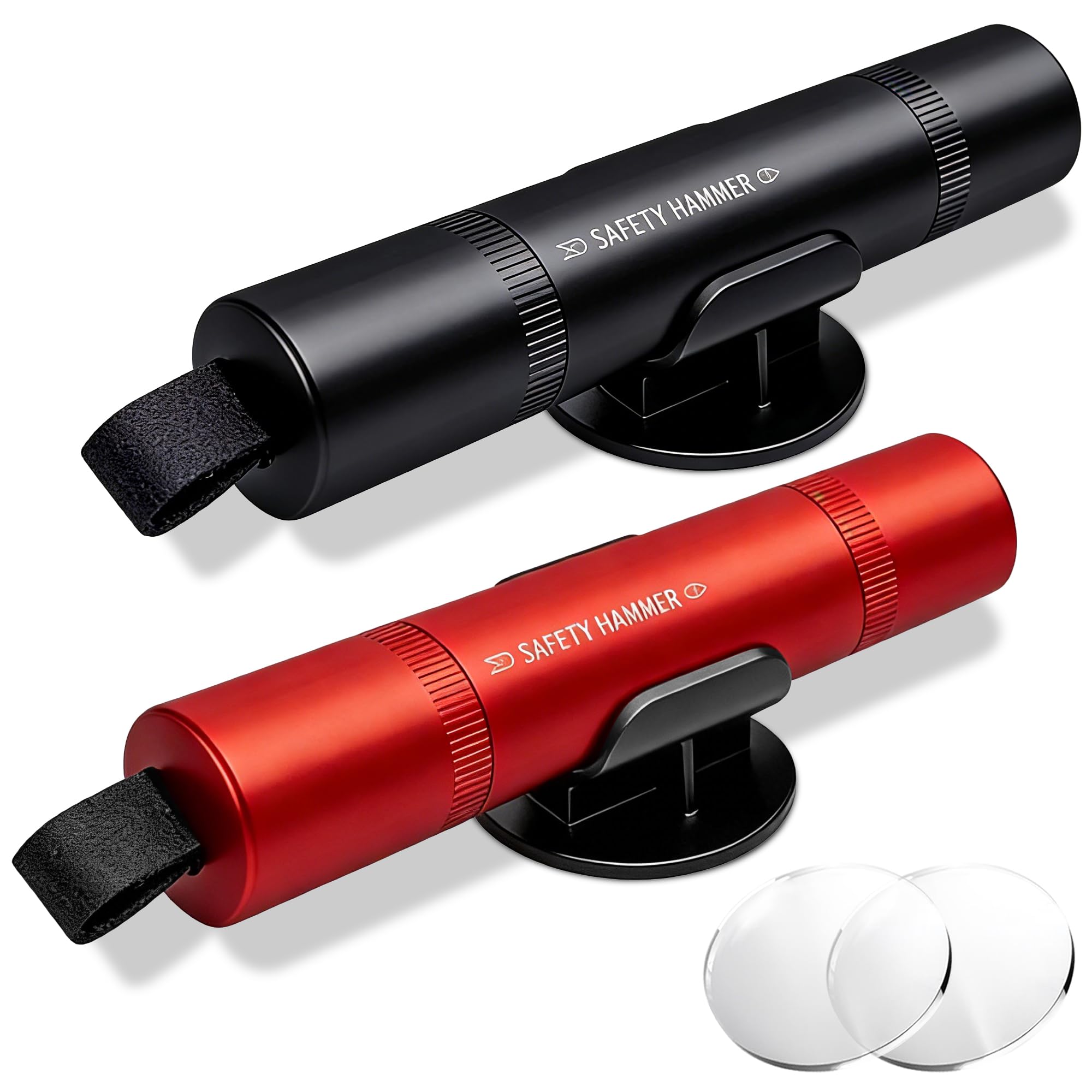 2 Pack Car Safety Hammer Escape Tool, 2 in 1 Seat Belt Cutter and Window Breaker with Test Glass, Heavy Duty Car Window Breaker & Glass Cutter for Vehicles, Emergency Seatbelt Cutter (Red & Black)