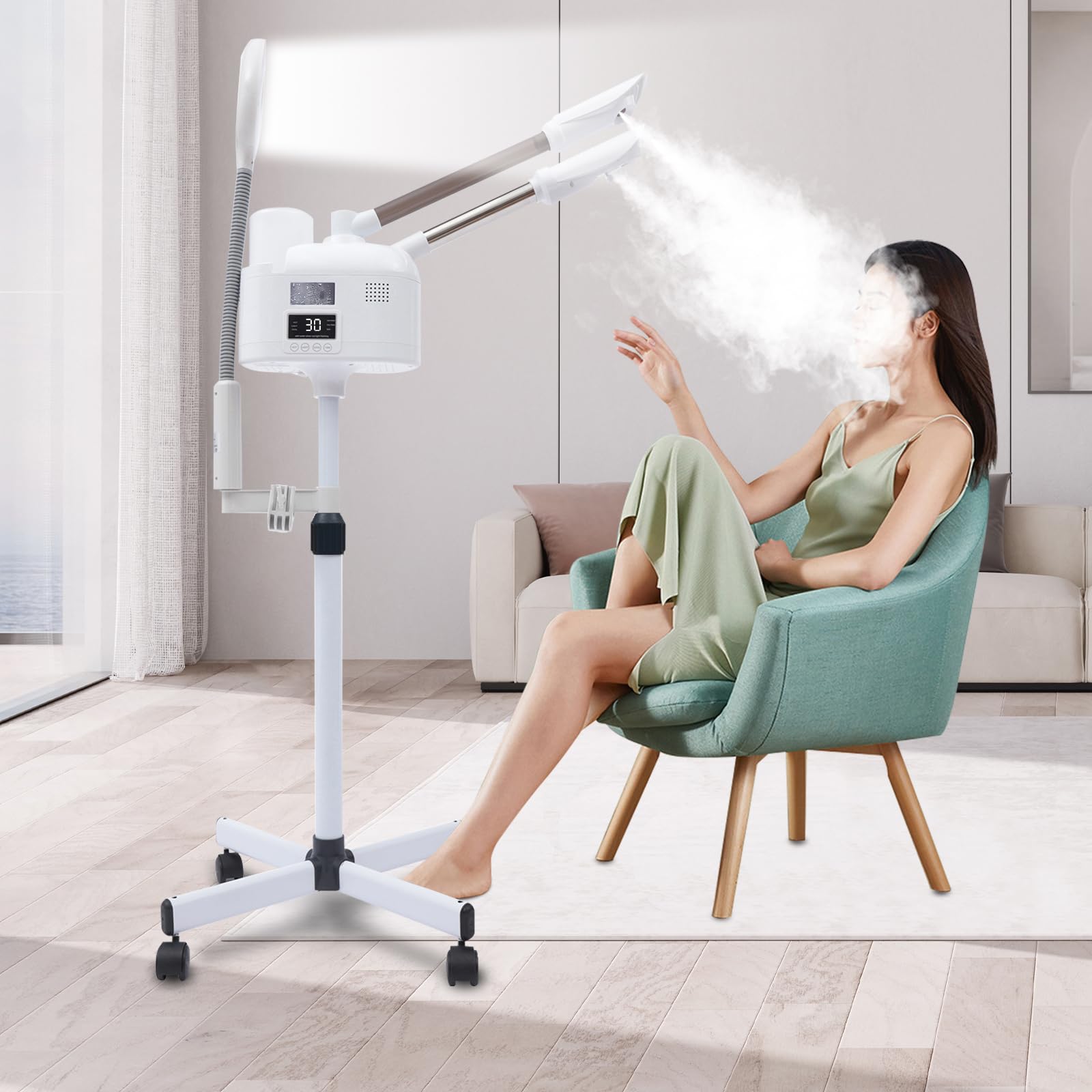 Vaporizzatore viso professionale 3 in 1 altezza regolabile funzione ozono, studio cosmetico sauna facciale evaporazione, per casa e salone di bellezza