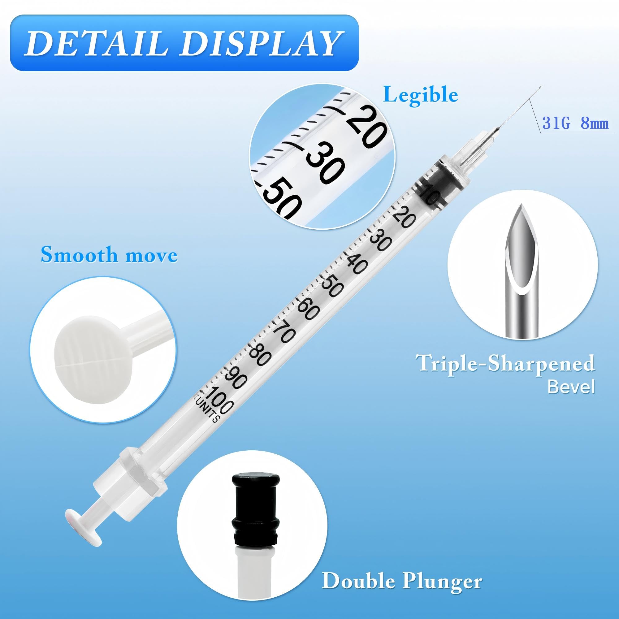 100pcak 1ml/cc Syringes 31G 5/16" (8mm) U-100 , Disposable Syringe, Lab Supplies, Individual Wrapped. — Amazon image 4