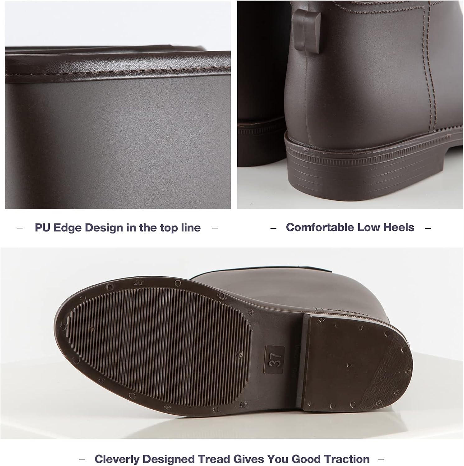 planone Tall rain Boots for Women and Waterproof Garden ShoesAnti-Slipping Black Rainboots for Ladies with Comfortable InsolesStylish Light rain Shoes and Matte Outdoor Work Shoes 9 Brown