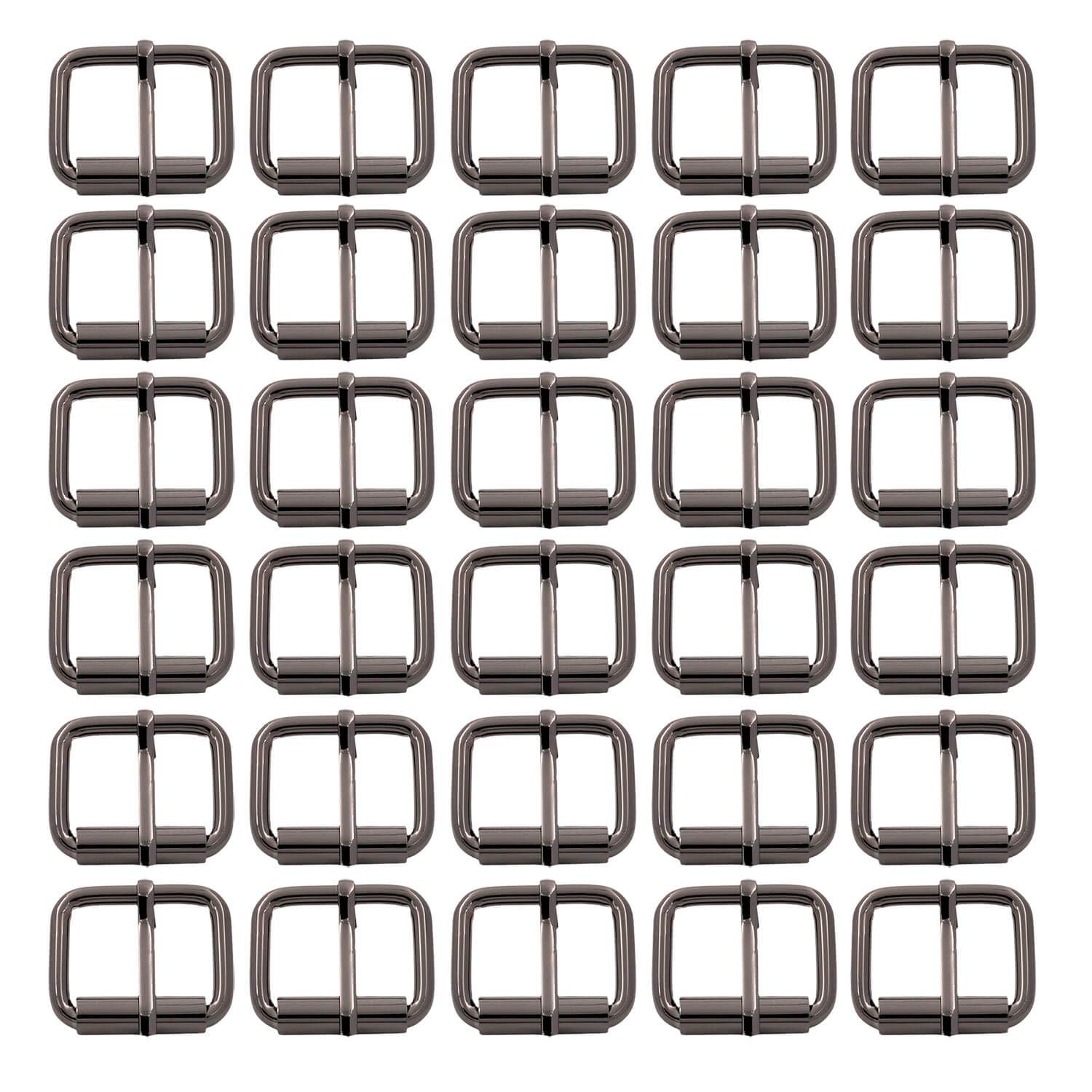 BIKICOCO Roller Buckle, 1 x 3/4 Inch Heel Rolling Bar Buckles for Bags Leather Webbing Straps Gunmetal - Pack of 30