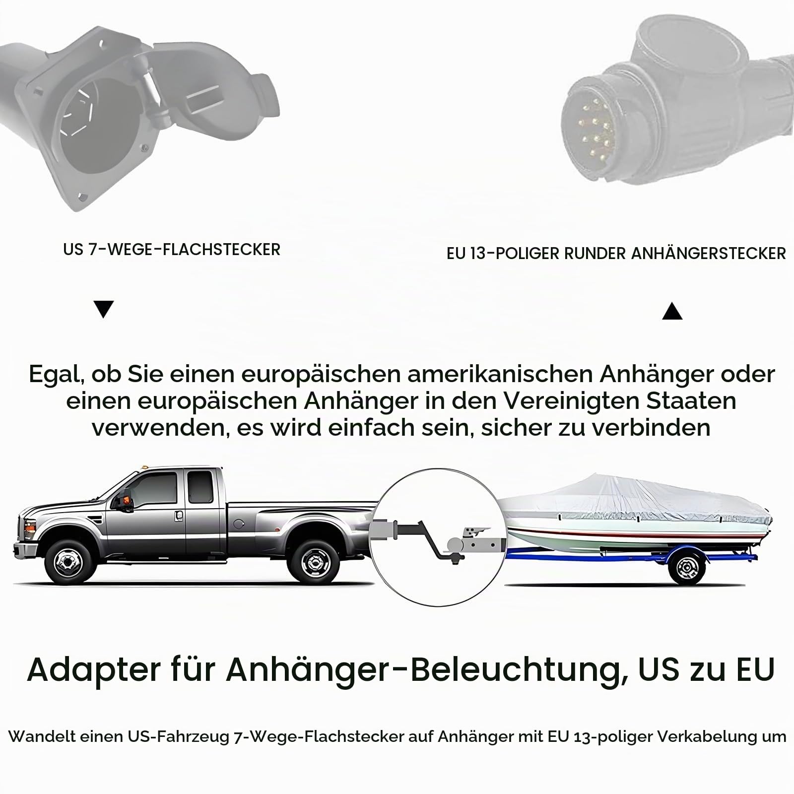 Anhängeranschluss, 7-Polige Buchse Auf 13 Poligen Stecker/USA auf EU