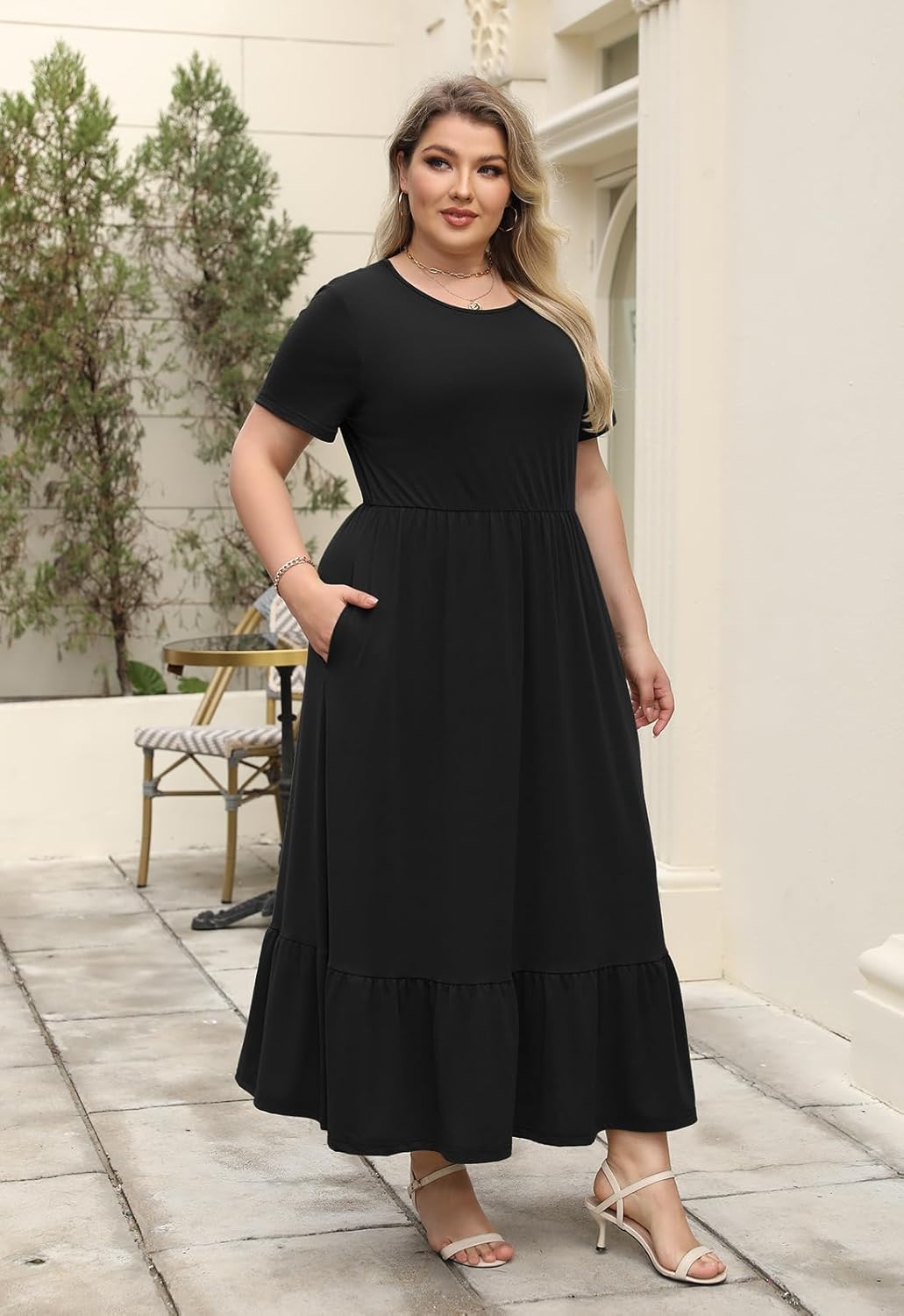 Plus Size Summer Maxi Dress for Curvy Women A-Line Swing T-Shirt Dress with Pockets Casual Everyday Wear ELG002 - Image 5