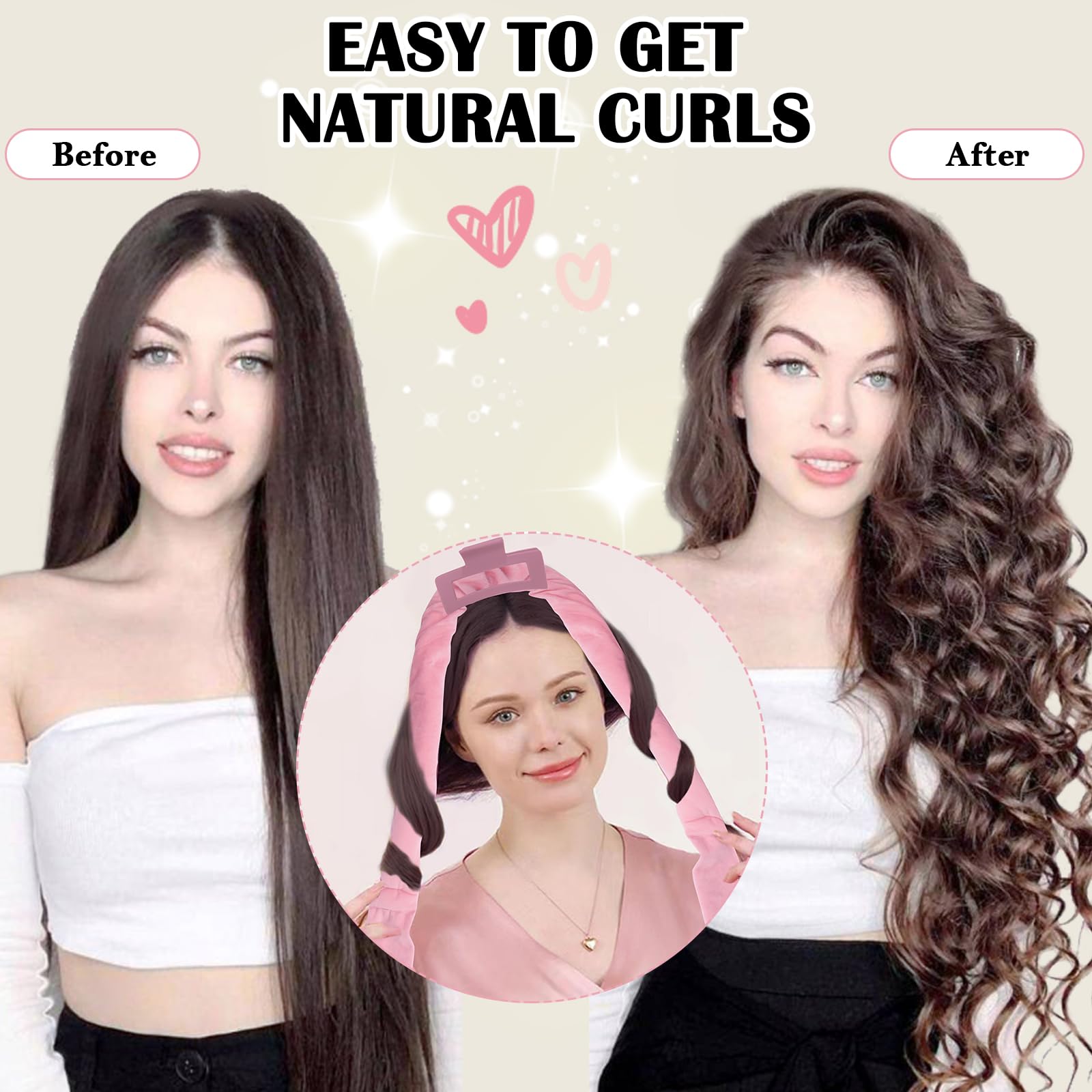 ZILAMPU Rizador de cabello sin calor, rizadores de cabello sin calor para dormir durante la noche, diadema de 70 pulgadas de largo, suave, sin calor, para mujeres y niñas, juego de 9 rizos sin calor,