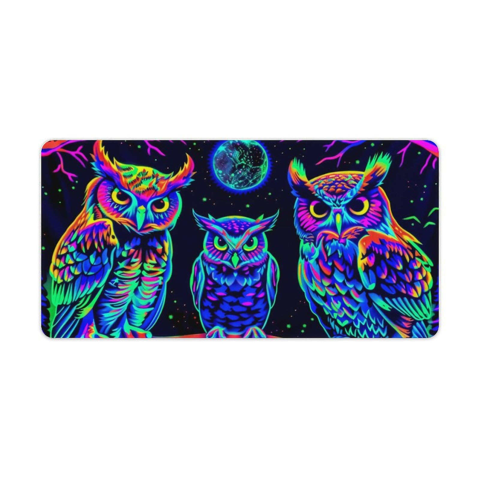 Owls Three Neon Moon Night Large Mouse Pad Gaming Mousepad Desk Pad for Keyboard and Mouse Mat Non-Slip Base 30x60cm