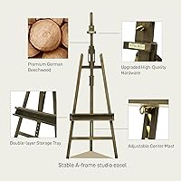 Vista 3 de ATWORTH Caballete de arte de estudio, caballete de madera de haya maciza para artista, sostiene lienzo de hasta 48 pulgadas, soporte ajustable