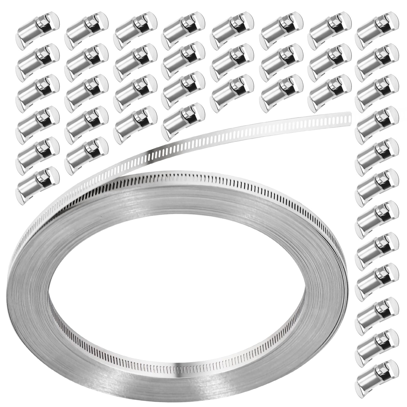 Lochband Edelstahl 30 M 12 Klemmen Rostfreies Schlauchschellen Set - Perforiertes Stahlband Zuschneidbar for Schlauchbefestigung