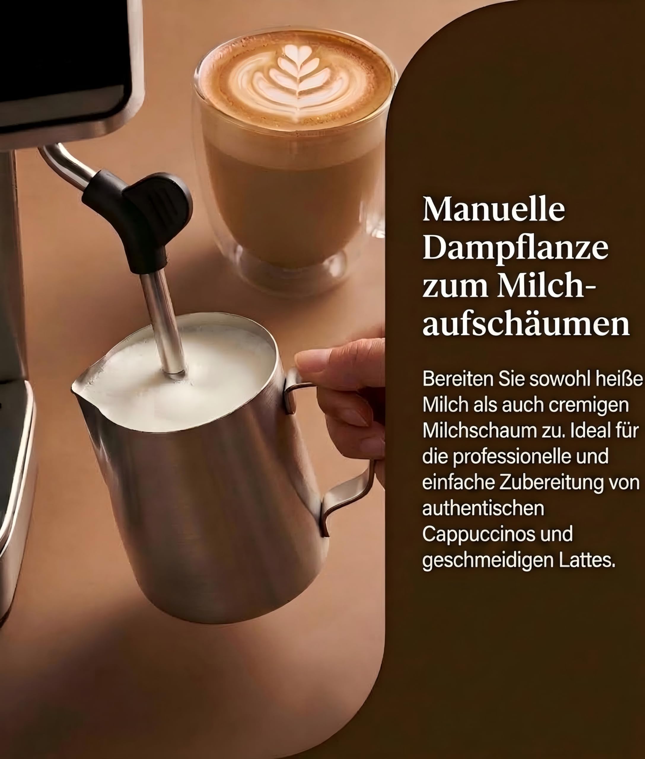 ecozy 4-in-1 Espressomaschine, Kaffeemaschine mit Milchaufschäumer, Silber