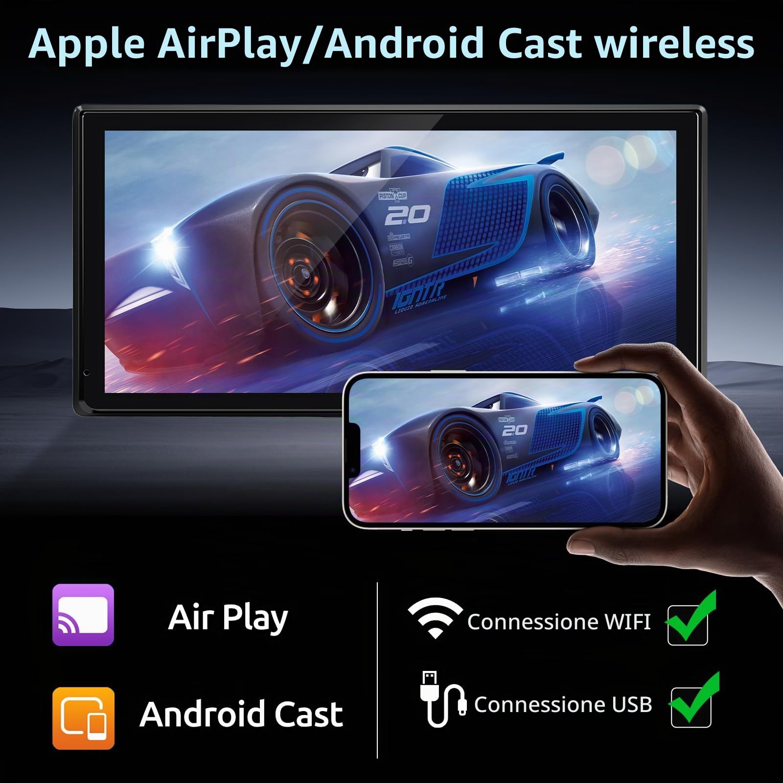 Hodozzy RV 4 Telecamera Pposteriore con Carplay Senza Fili Android Auto, 10,36 Zoll IPS Bluetooth Touchcreen, DVR 1080P con USB/TF Card, IP68 Impermeabile Visione Notturna per Camion Autobus Camper
