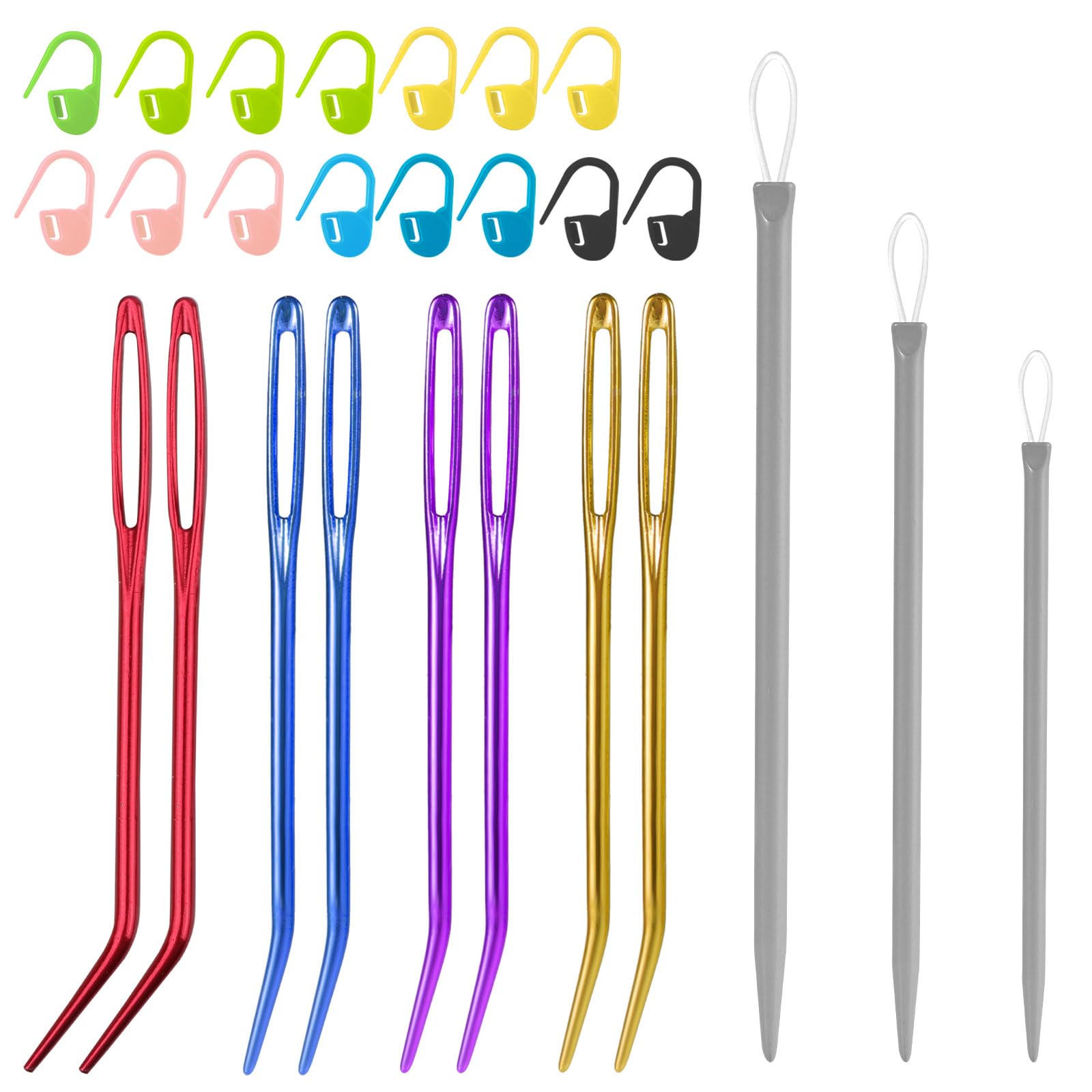 26 Pcs Large Eye Sewing Needles Kit, Yarn Darning Tapestry Needle Set Big Eye Sewing Needles Bent Curved Tip Crochet Needles Stitch Markers