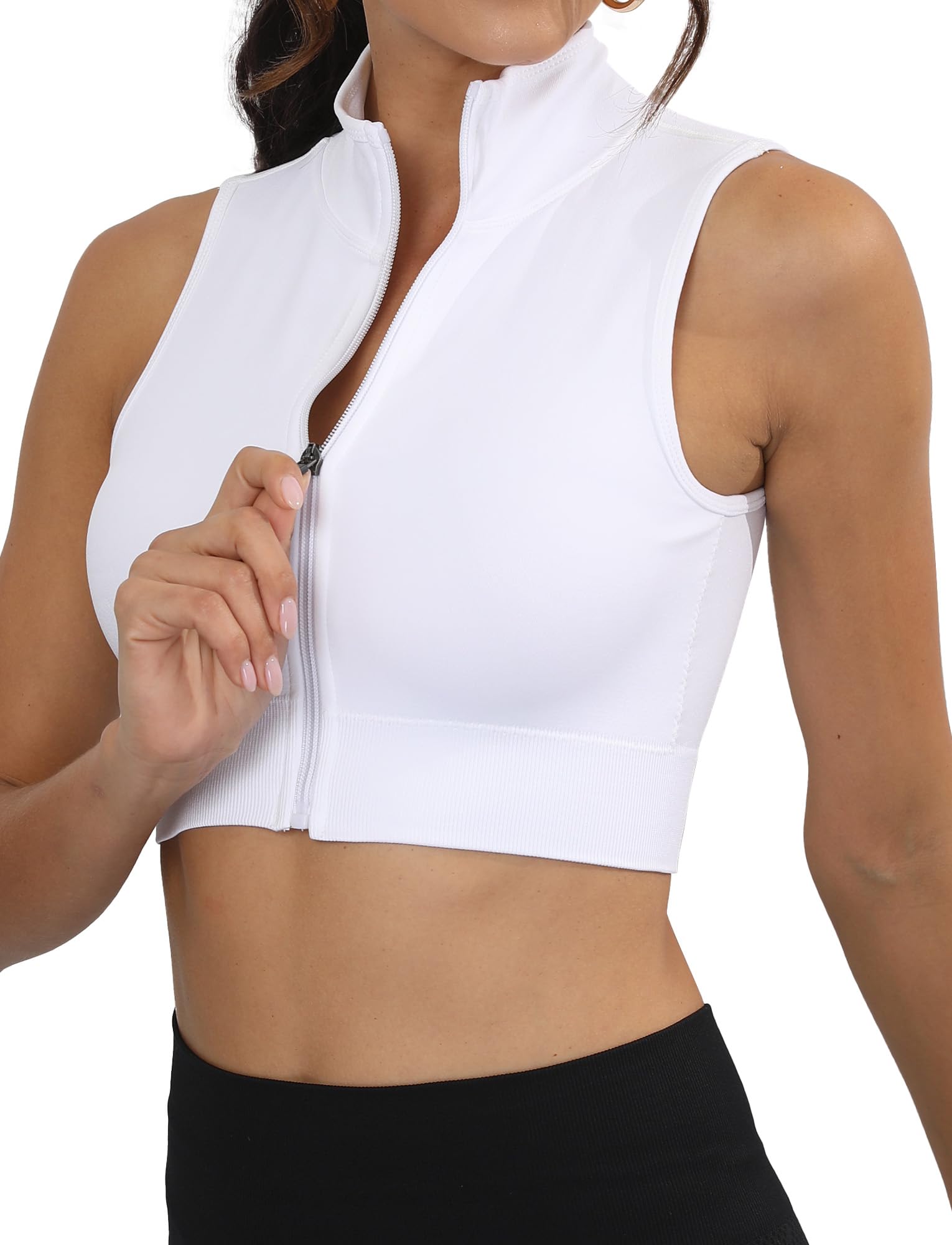 SEAUR Femme Débardeur de Sport Zippée Soutien-Gorge de Sport à Maintien Élevé Running Cyclisme Fitness Crop Top sans Manches de Fitness