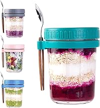 4 Pack Overnight Oats Jars,12oz/350ml Overnight Oats Containers with Lids and Spoons,Wide Mouth Mason Jar,Large Capacity Airtight Glass Jars for Salad,Milk,Cereal,Meal Prepare,Breakfast On The Go Cups