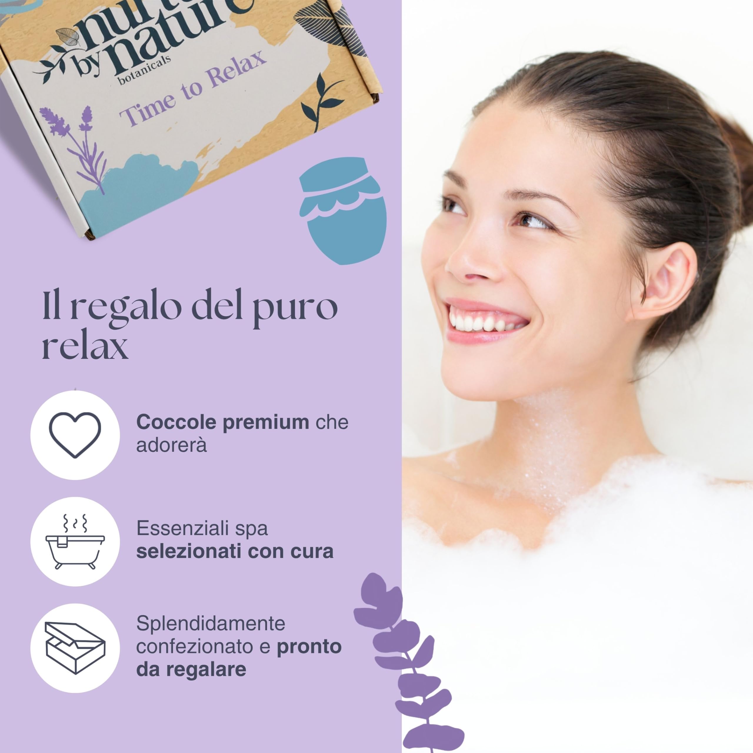 NURTURE BY NATURE Set Regalo Donna Rilassante – 6 pezzi con candela profumata, spray cuscino alla lavanda, sali da bagno e crema mani – idea regalo San Valentino e Festa della Mamma, compleanno