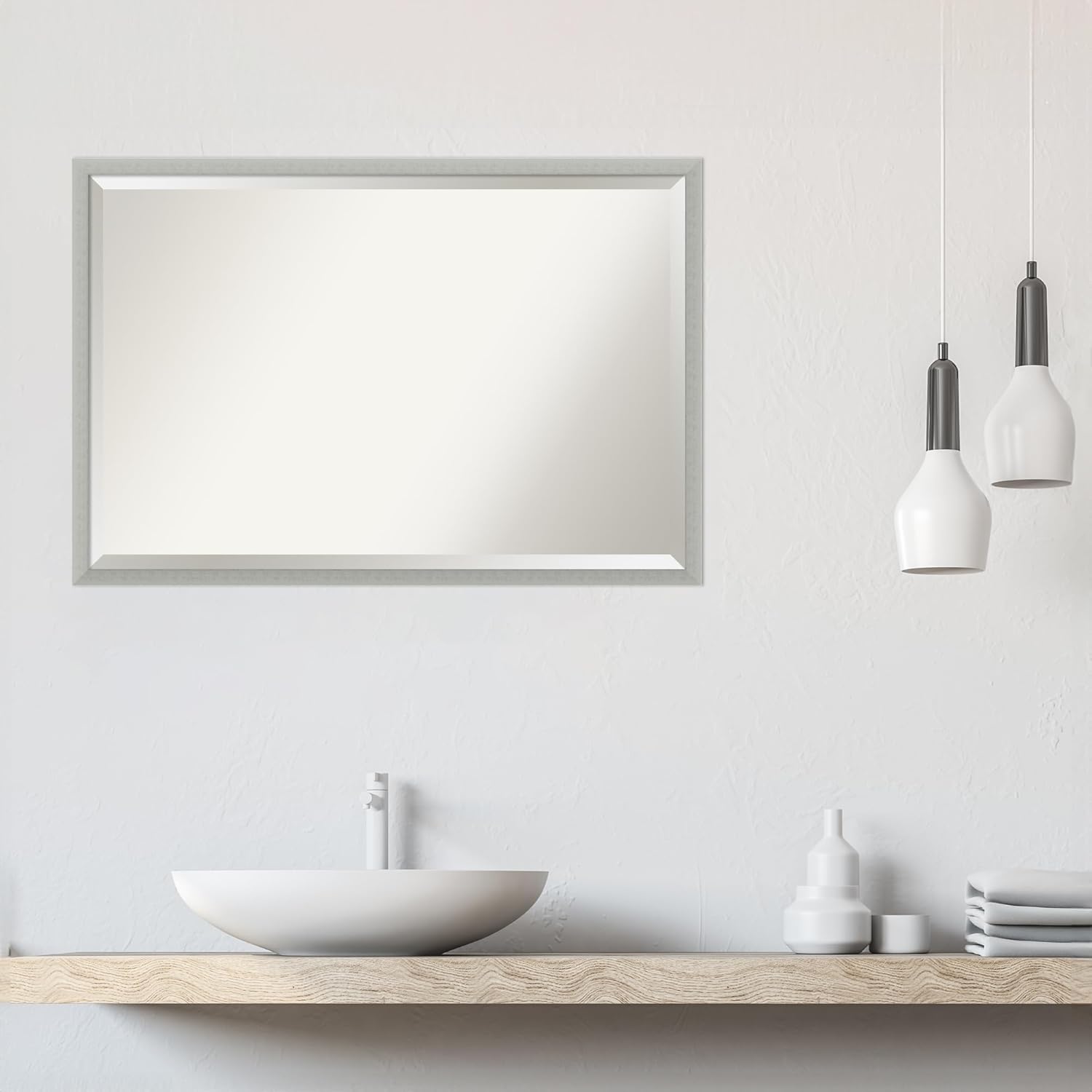Amanti Art Silver Wall Mirror 26x38 Silver Leaf Rectangle Bathroom Mirror for Wall Decor Living Room, Large Casual Wood Frame, Hangs Horizonally and Vertically, Bathroom Decor, Beveled Edge