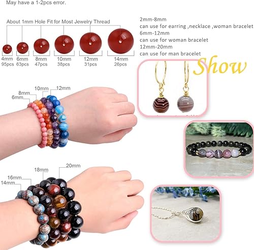 Miniatura 6 de GEM-Inside - Cuentas sueltas de ágata de Botswana con energía natural para hacer joyas, redondas, 0.472 in, colores mixtos, 15 pulgadas