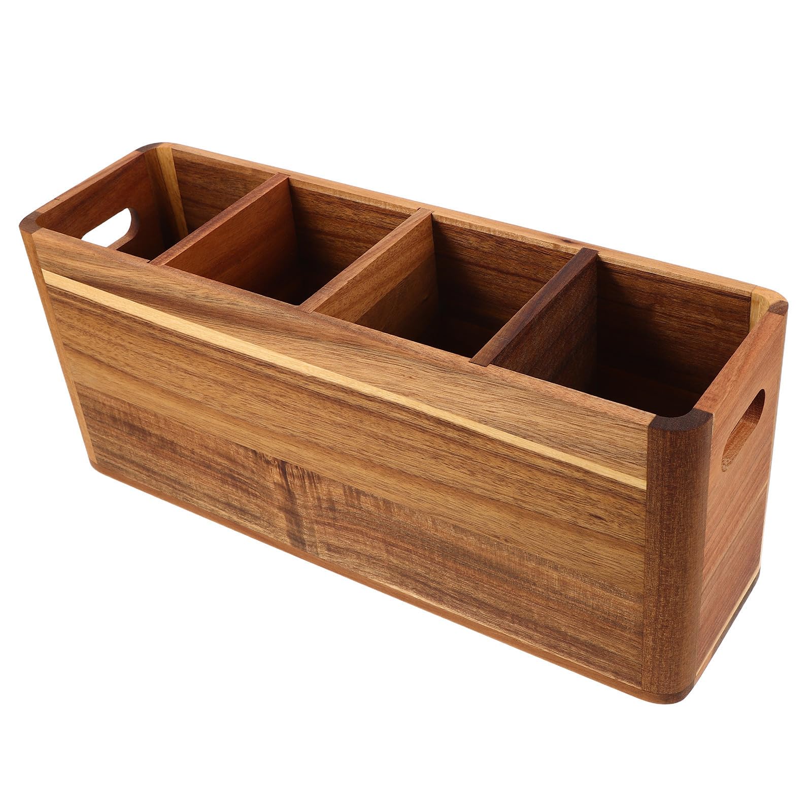 SHINEOFI Organizador de Utensilios de Cocina Soporte Funcional de Madera con 4 Compartimentos para Encimera para Cucharas y Tenedores en Cocinas Pequeñas