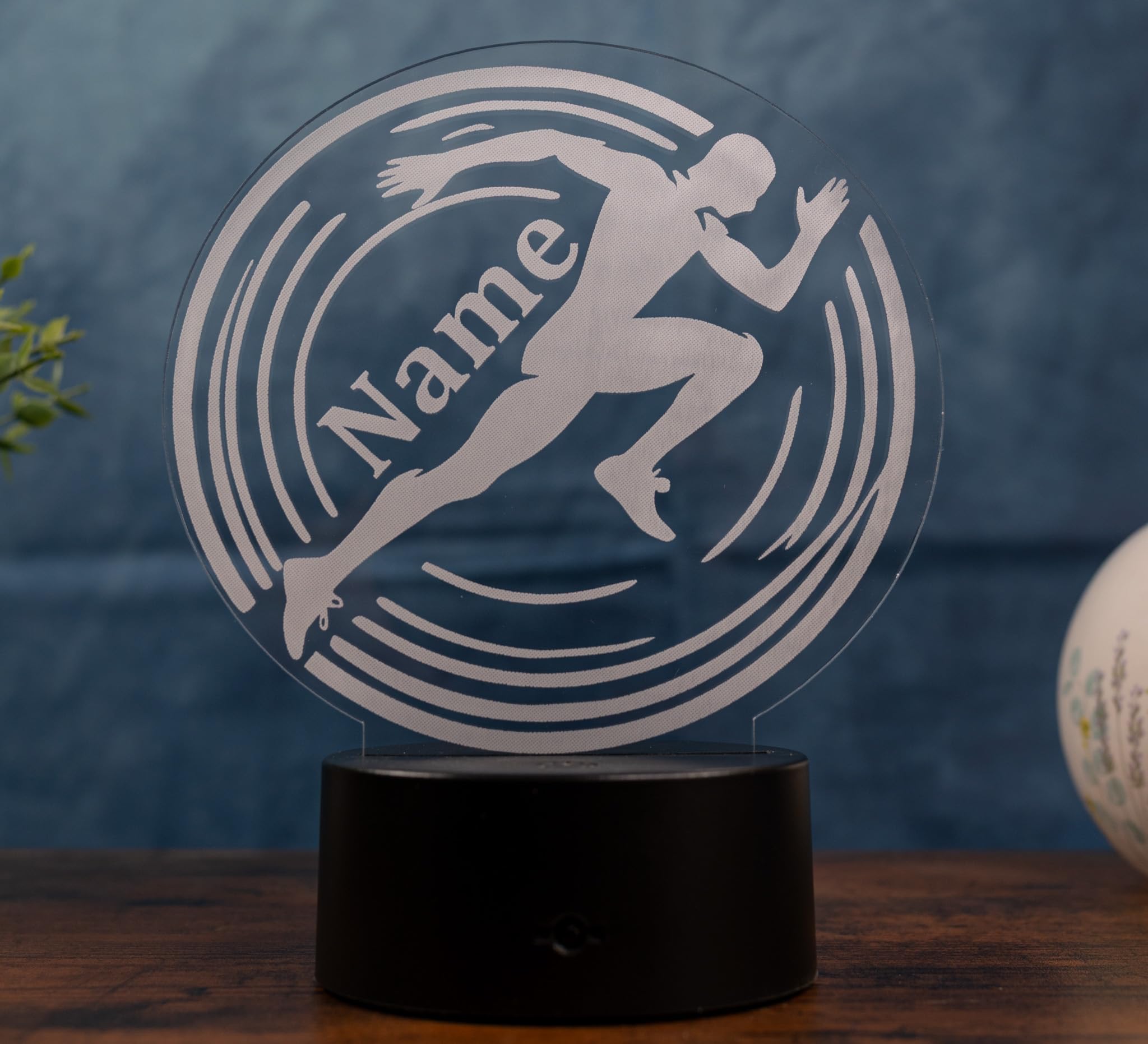 Läufer Lampe personalisiert – LED Nachtlicht mit Name | Sprint Geschenk Leichtathletik Deko | Running Light für Kinderzimmer, Schlafzimmer & Sportler
