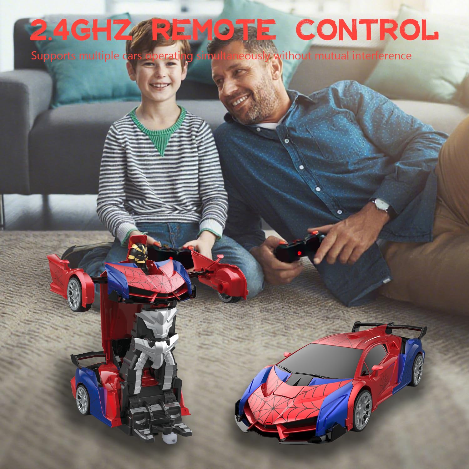 Zabawka samochodowa z pilotem zdalnego sterowania RC Transform SHAREMI od 4 5 6 7 8 9 lat dla chłopców i dziewczynek, 2.4G 360° obrót 2 w 1 robot & samochód z pilotem zdalnego sterowania z pilotem