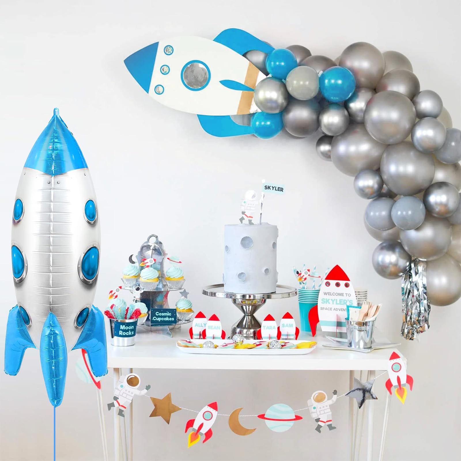 Palloncino Razzo Astronauta, 4D 23 Pollice Palloncini Razzo, Palloncini Razzo Spaziale, Palloncino a Forma di Razzo, Ragazzo Universo Spazio Tema Decorazioni per Compleanno dei Bambini(Blu