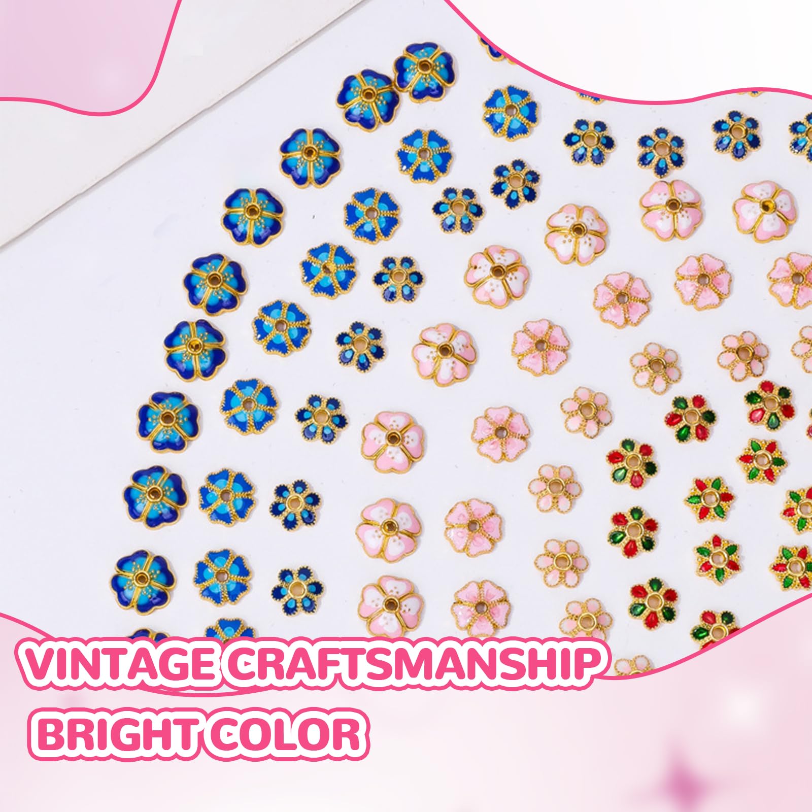 Bracelet Beads Bracelets, Includes 8 Different Types of Two-Tone Floral Caps Making Kit - Image 3