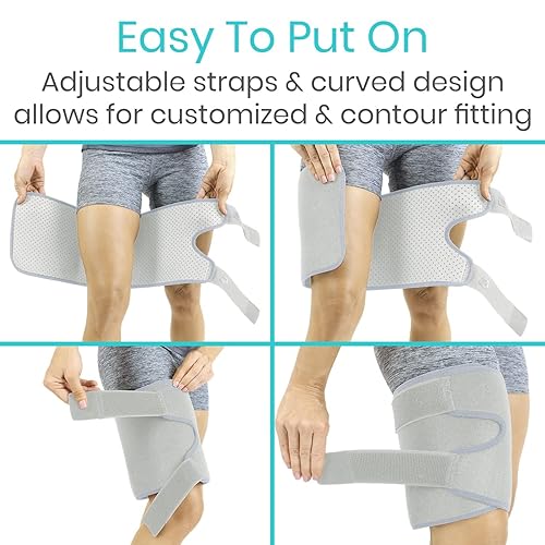 Miniatura 6 de Vive Soporte para muslos, cuádruple envoltura para isquiotibiales, soporte de manga de compresión ajustable para músculos de la ingle tirada,