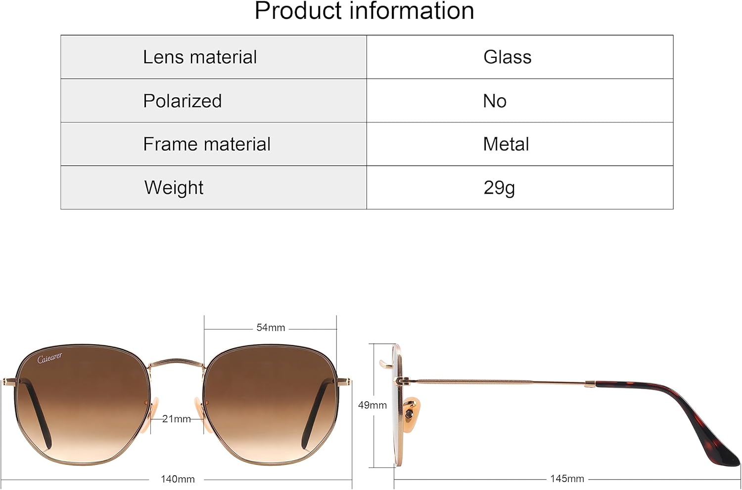 Hexagon Style Flat Glass Lenses Metal Frame Sunglasses UV400 Protection For Men Women - Image 6