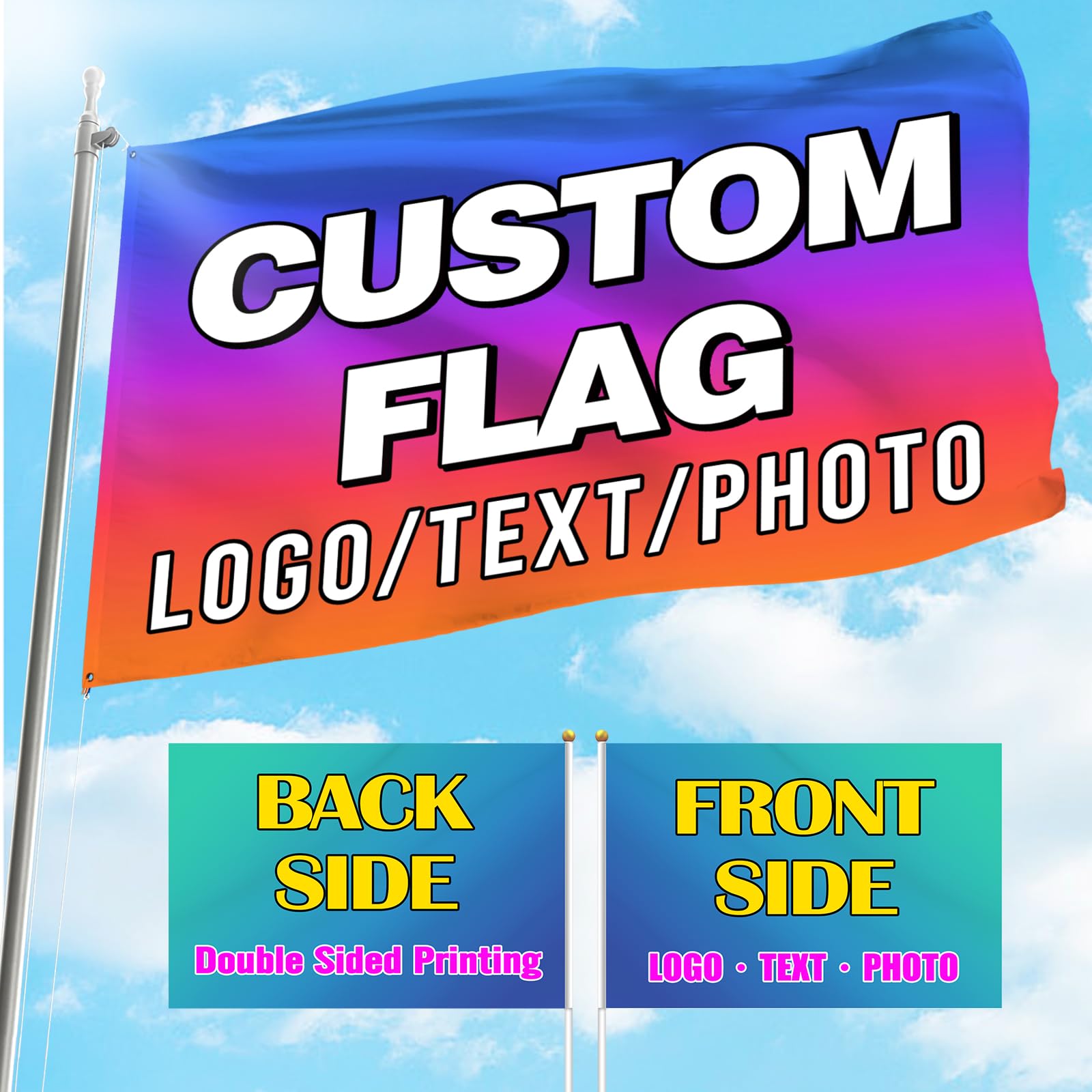 Custom Flag 3x5 FT Double Sided Outdoor Indoor Personalised Flag Banner customised Deign Your Own Photo Text Logo Decoration Party Gift