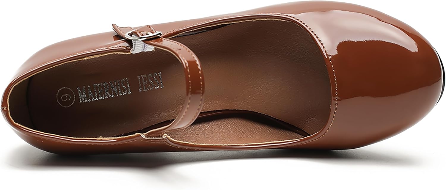 MAIERNISI JESSI Women's Mary Jane Pumps, Closed Round Toe, Block Heel with Ankle Strap Buckle, 3.54 Inch High Heel - Image 5