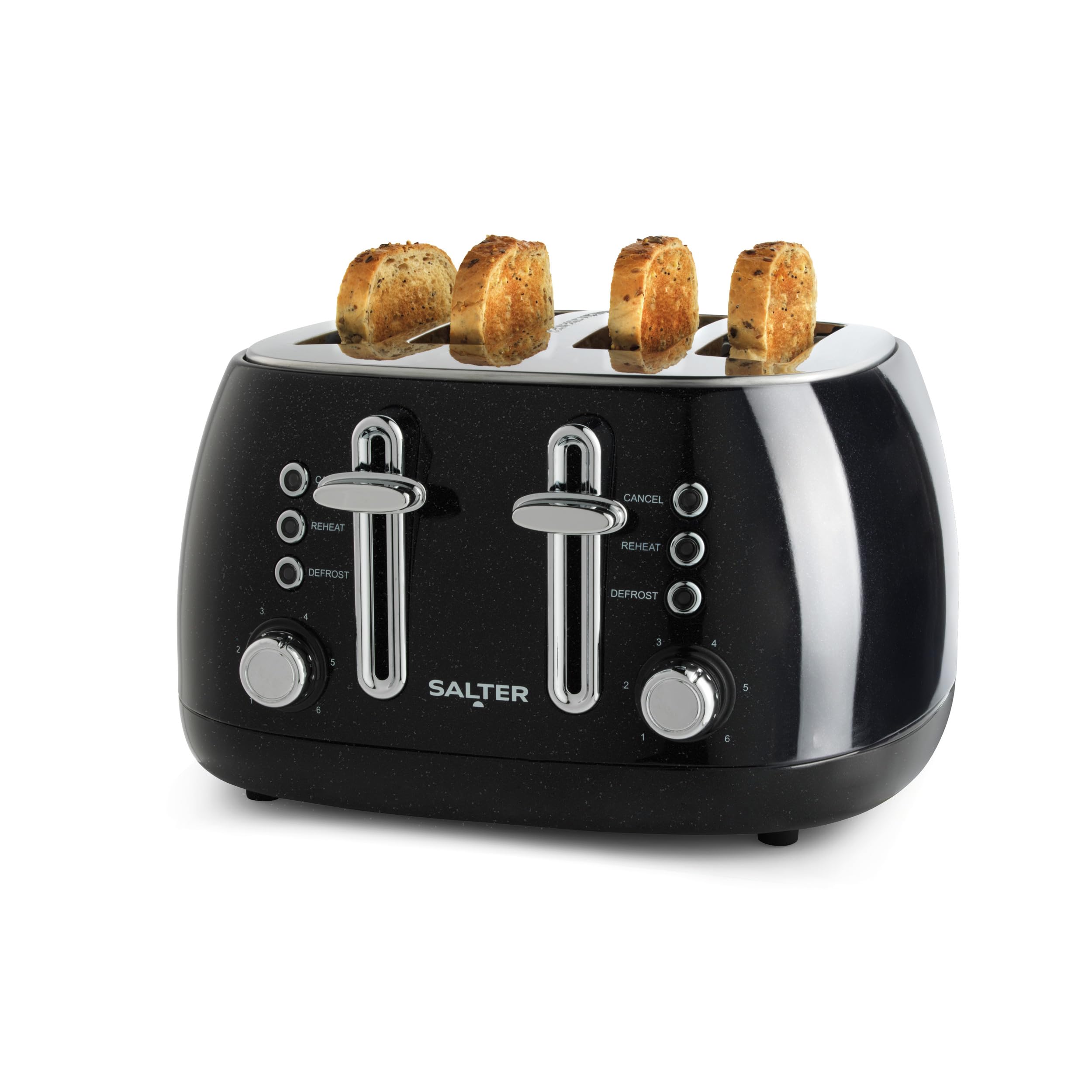 Salter Boston 4-Slice Toaster – Extra Wide Slots, 6 Browning Levels, Defrost, Reheat and Cancel Functions, High-Lift Eject, Removable Crumb Tray, Self-Centring Function, Shimmer Finish, 1960W