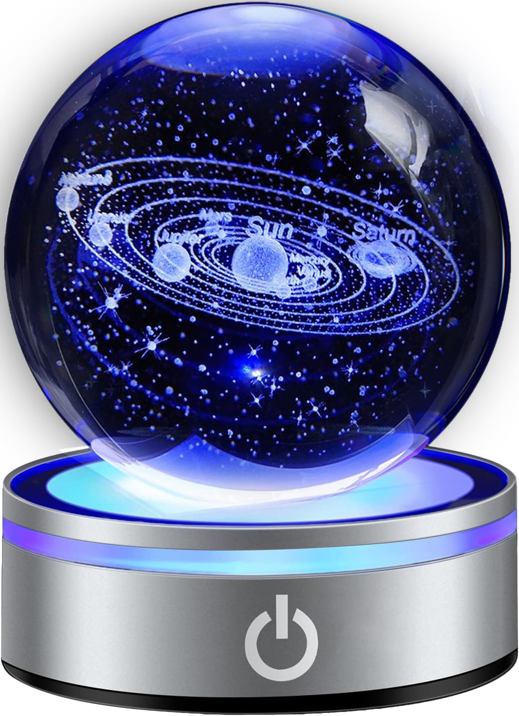 3D Solar System Crystal Ball with LED Colorful Lighting Touch Base, Solar System Model Decor Science Astronomy Gifts God Bless The World Easter Religious Space Gifts Decor