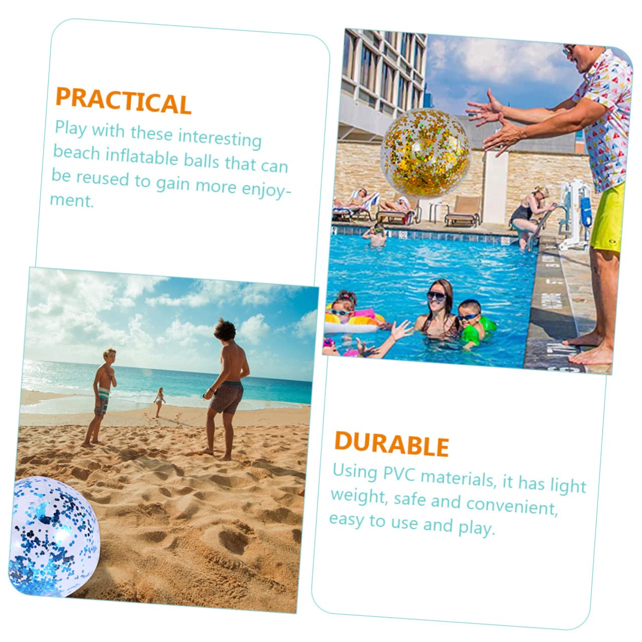 BESTonZON 2 Set Pallone Da Spiaggia Con Paillettes Scivolo Gonfiabile Per Piscina Giocattolo Da Piscina Palloni Da Spiaggia Pompa Per Gonfiaggio Palloncini Palla Gonfiabile 4 pezzi * 2