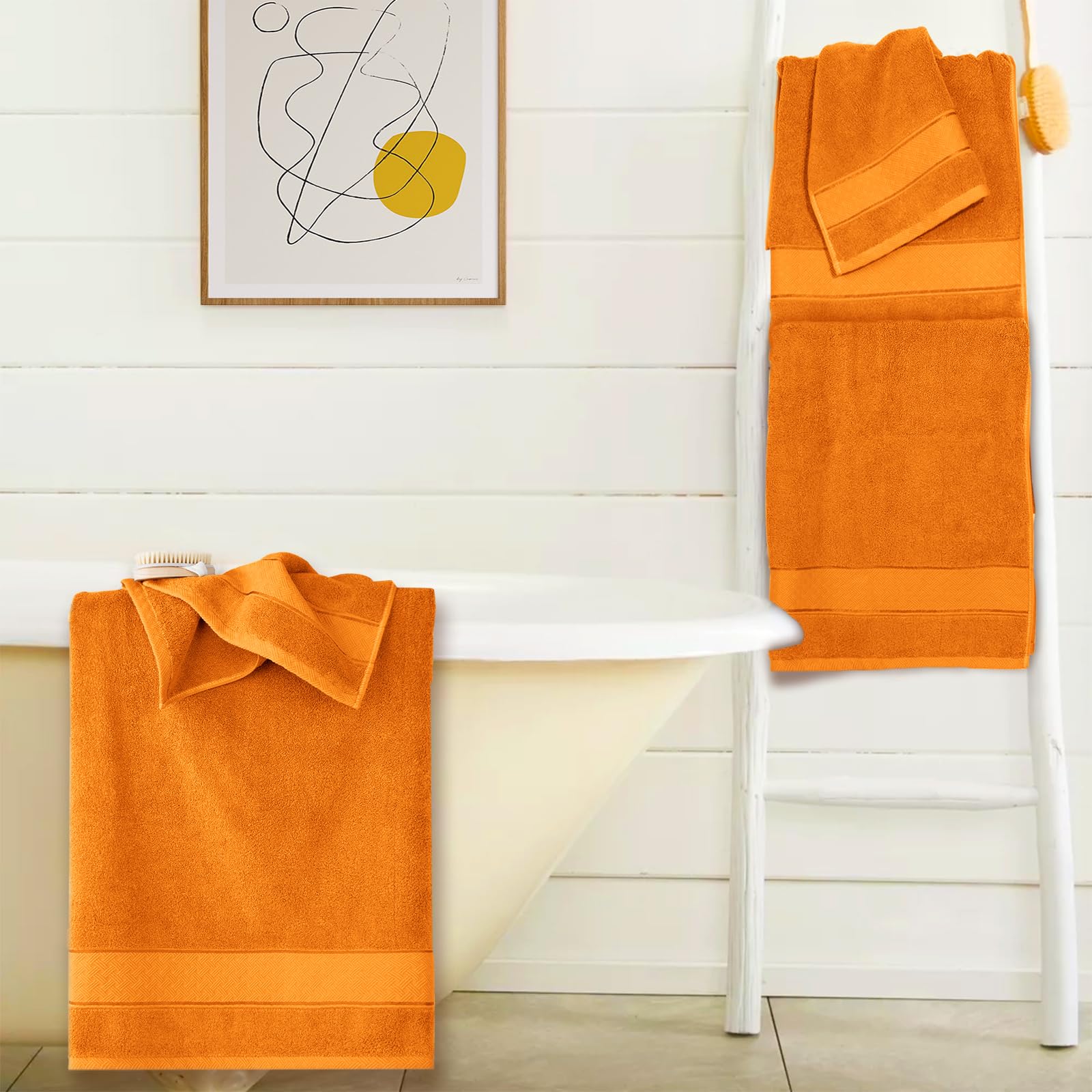 Amazon｜COZYART オレンジバスタオルセット 6枚 高級トルコ綿100
