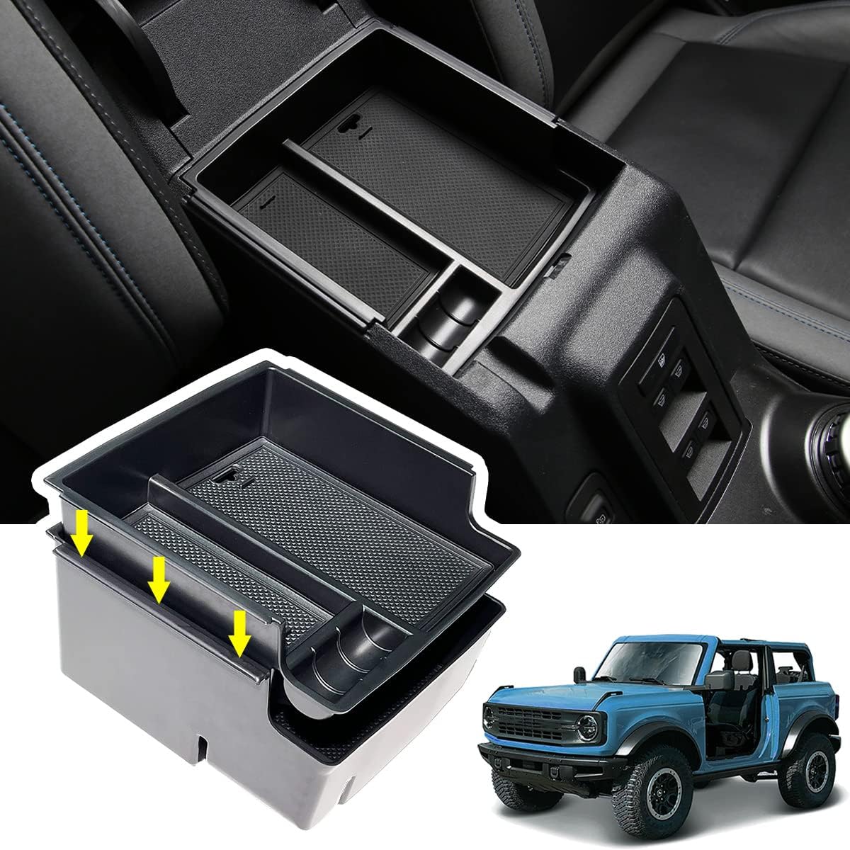 YIKUN for Ford Bronco 2021 2022 2023 Central Armrest Storage Box Accessories Secondary Storage Center Console Tray Organizer