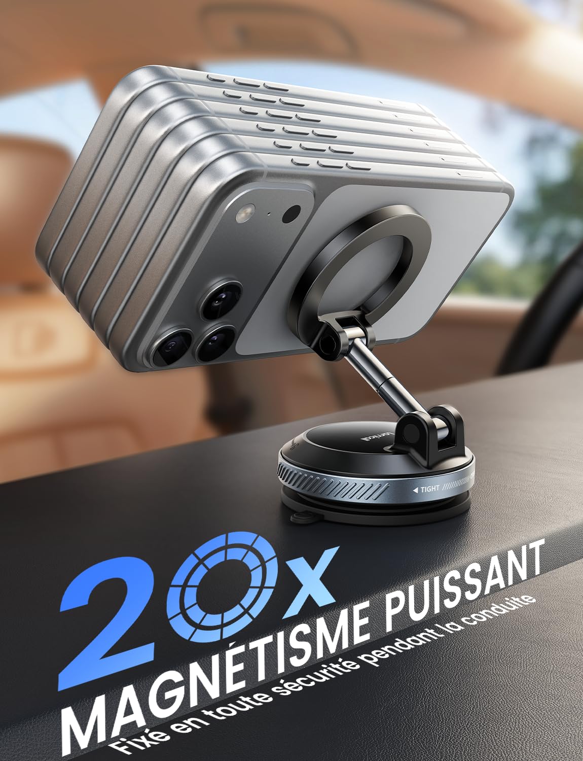 Lamicall Support Telephone Voiture pour MagSafe - [Ventouse Vide & Double Pliage] 360° Rotation, Support Magnétique pour Tableau de Bord/Pare-Brise, Porte Voiture pour iPhone 17 16, Autres Smartphones