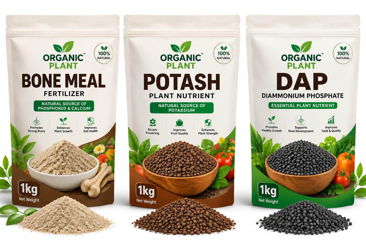 Bone Meal Fertilizer, Potash & DAP Fertilizer Combo Pack | 3 x 1 kg | Complete Plant Nutrition for Strong Roots, Healthy Growth, Flowering, Fruit Quality & Better Yield |-image-47