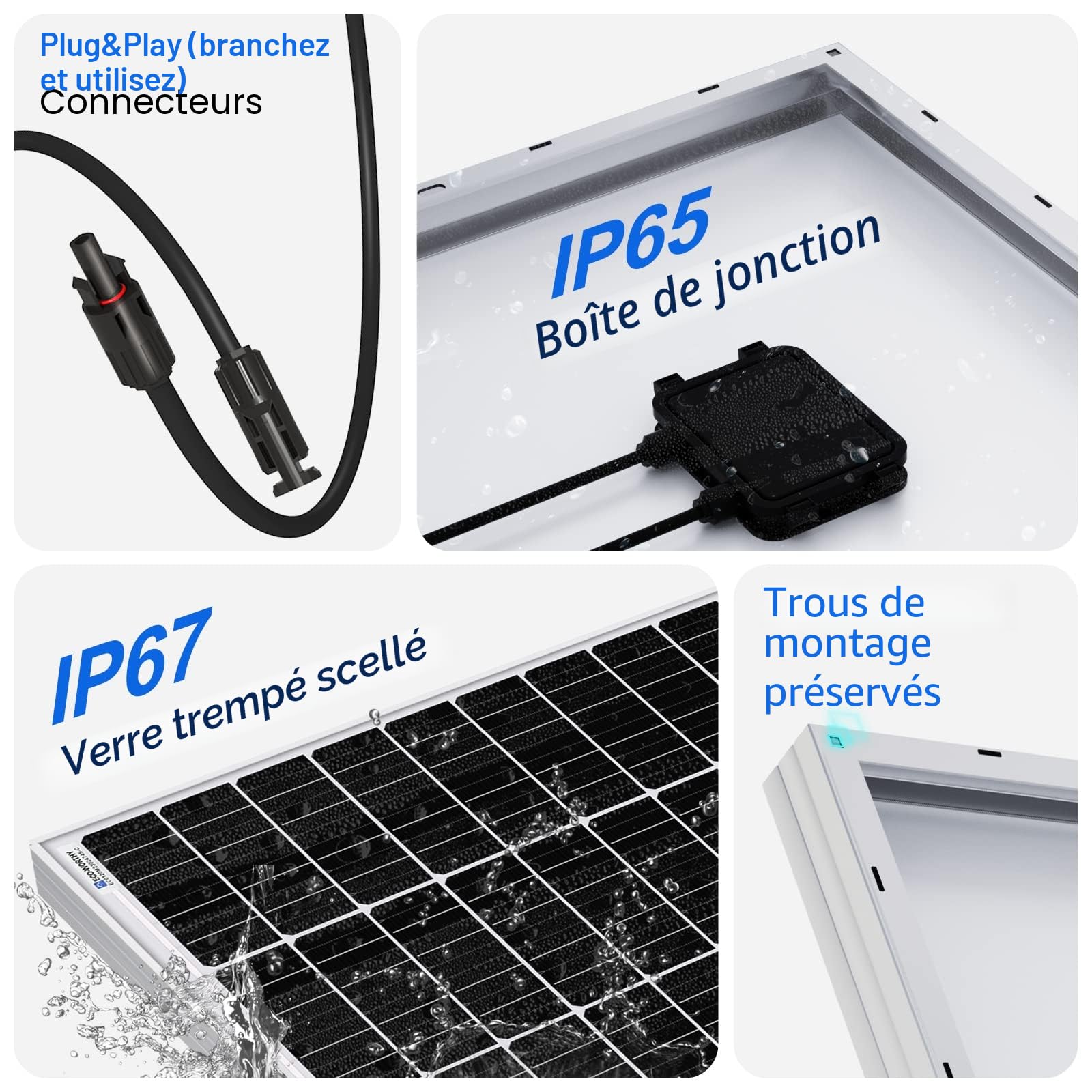ECO-WORTHY Panneau Solaire 170W 12V Monocristallin