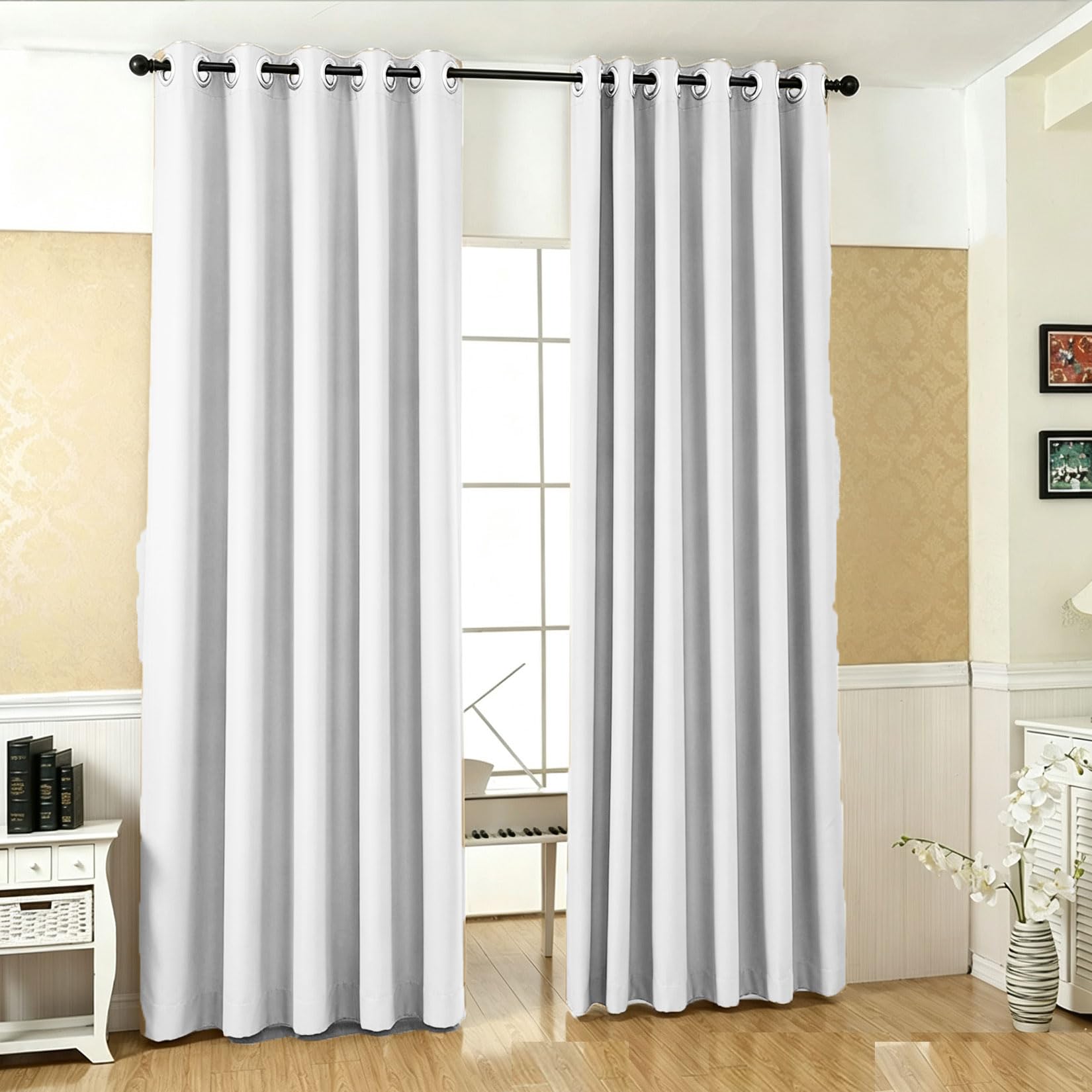 LIUJYUAN Black Out Curtain 285 x 230 cm Privacy Protection, Rod Pocket, with Eyelet Thermal Curtains, Neutral Drapes Thermal Insulated Energy for Balcony, Kithcen Window, White