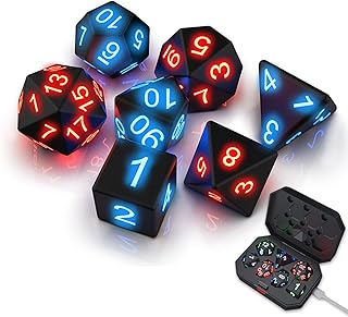 Glowing Dice Set, 7Pcs Light Up Dice Polyhedron with Charging Box, USB Rechargeable Electronic Dice, Luminous DND Dice Glowing in The Darkness, Role Playing Table Games, D&D, TTRPG Games