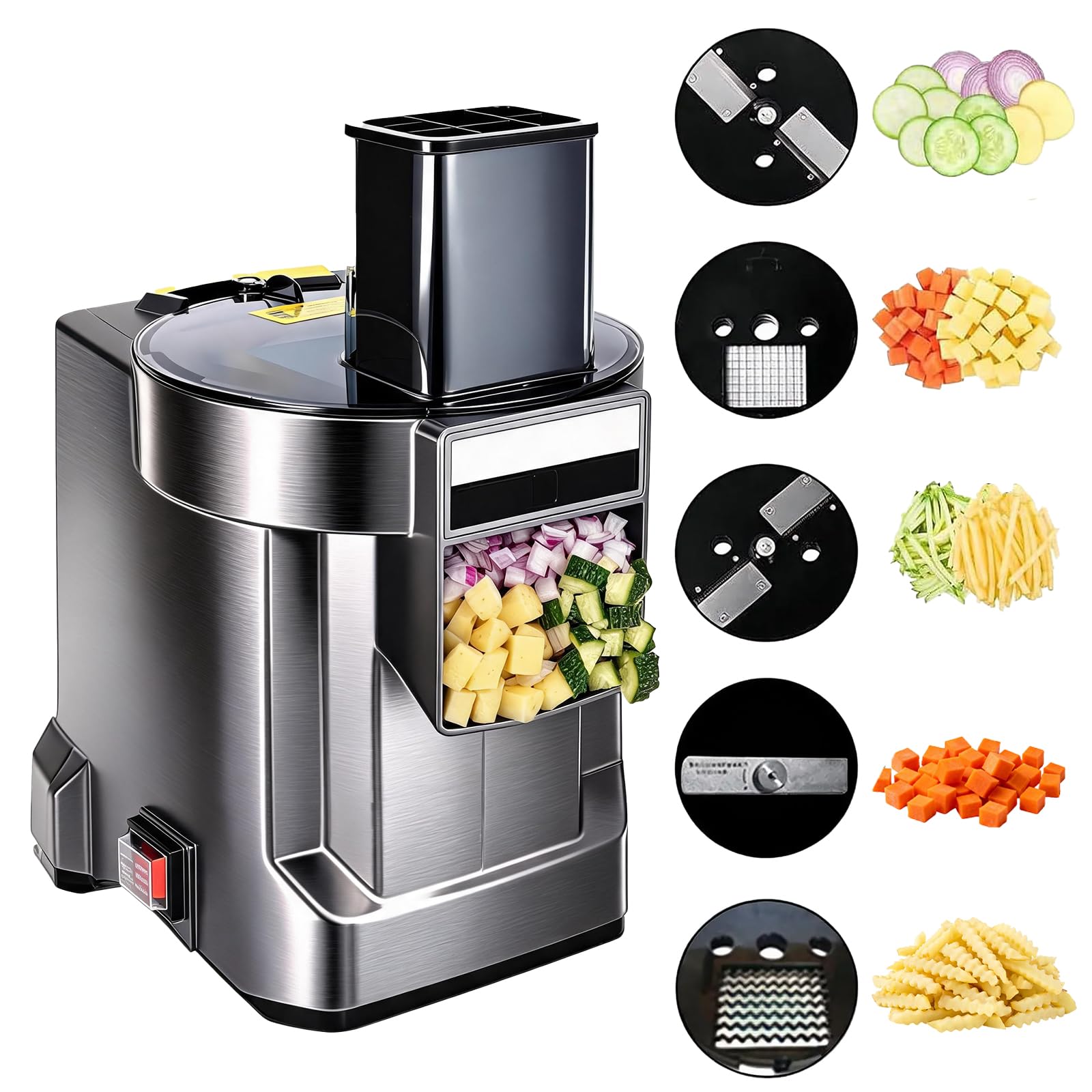 Cortadora EléCtrica Multifuncional De Verduras De 100w Cortadora De Frutas Profesional Con 4 Cuchillas De Acero Inoxidable Para Patatas Zanahorias Cebollas Y Pepinos