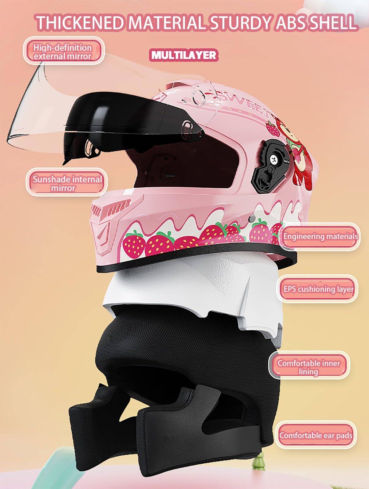Casco Integrale Moto per Bambini, Caschi Integrali Motocross Ragazzi Ragazze, Omologati ECE, Prese d'Aria Visiera AntiGraffio, Caschi, Kart Strada, Scooter, Cruiser Ciclomotori D,Small