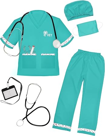 ANPHILE Kids Veterinarian Costume, Kids Doctor Vet Costume Outfit Pretend Play Dress Up Set for Career Day