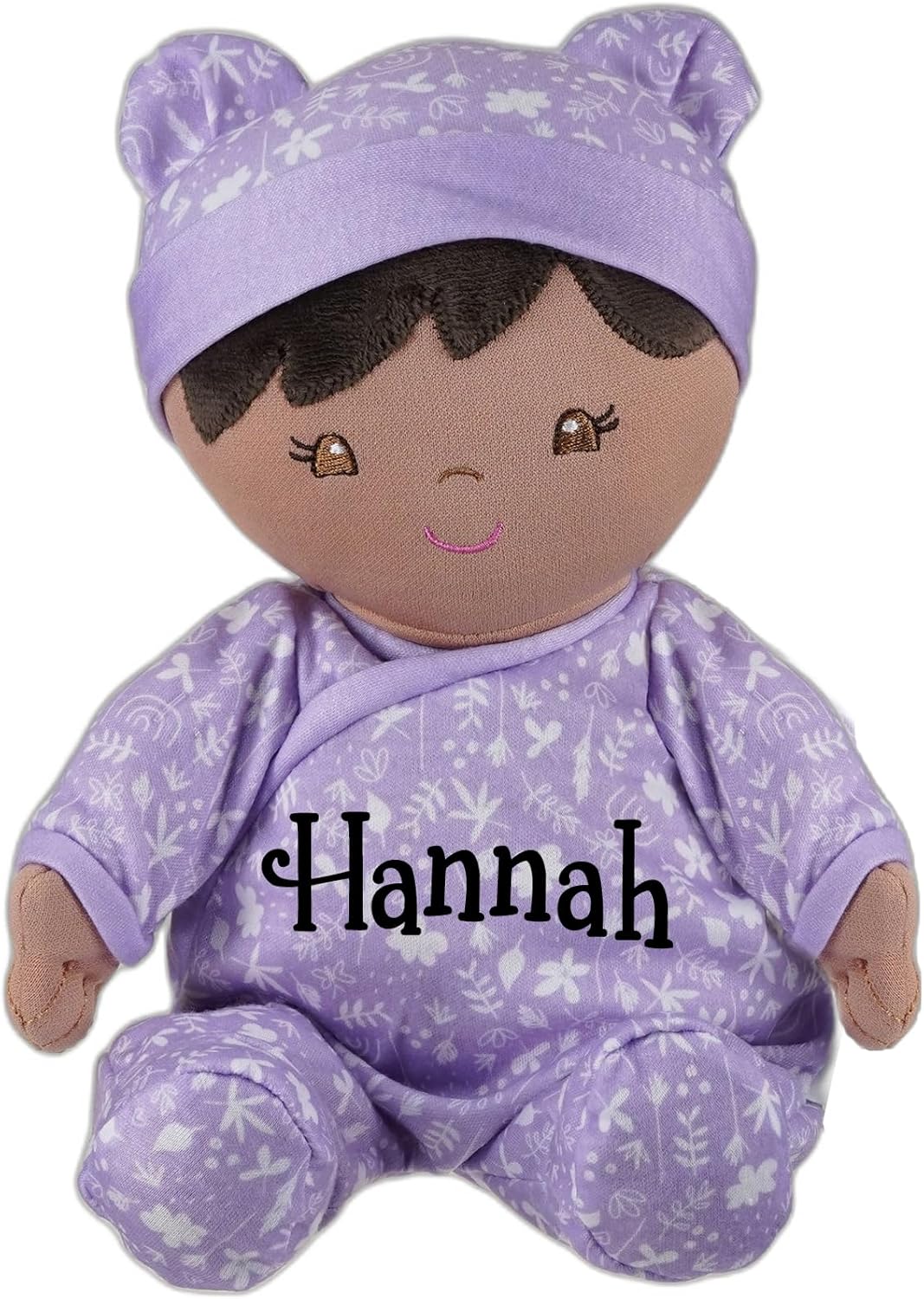 Baby Doll Toys for Girls African American 12 Inch Plush Stuffed Animal Flower Pajamas Personalized with Custom Name